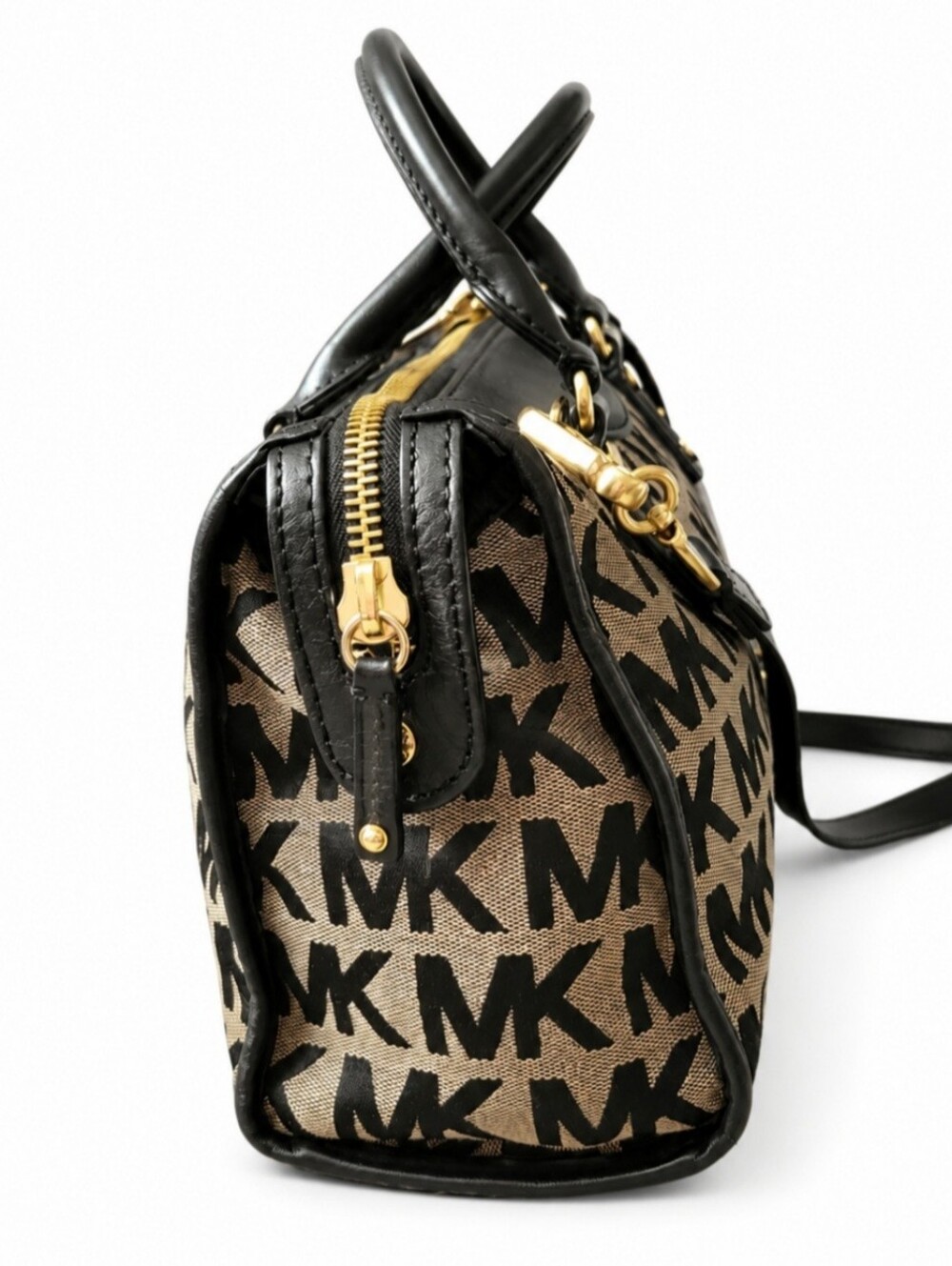 Vintage Michael Kors Black & Tan Jacqaurd/Leather Satchel ***NEAR PERFECT*** - Picture 4 of 13
